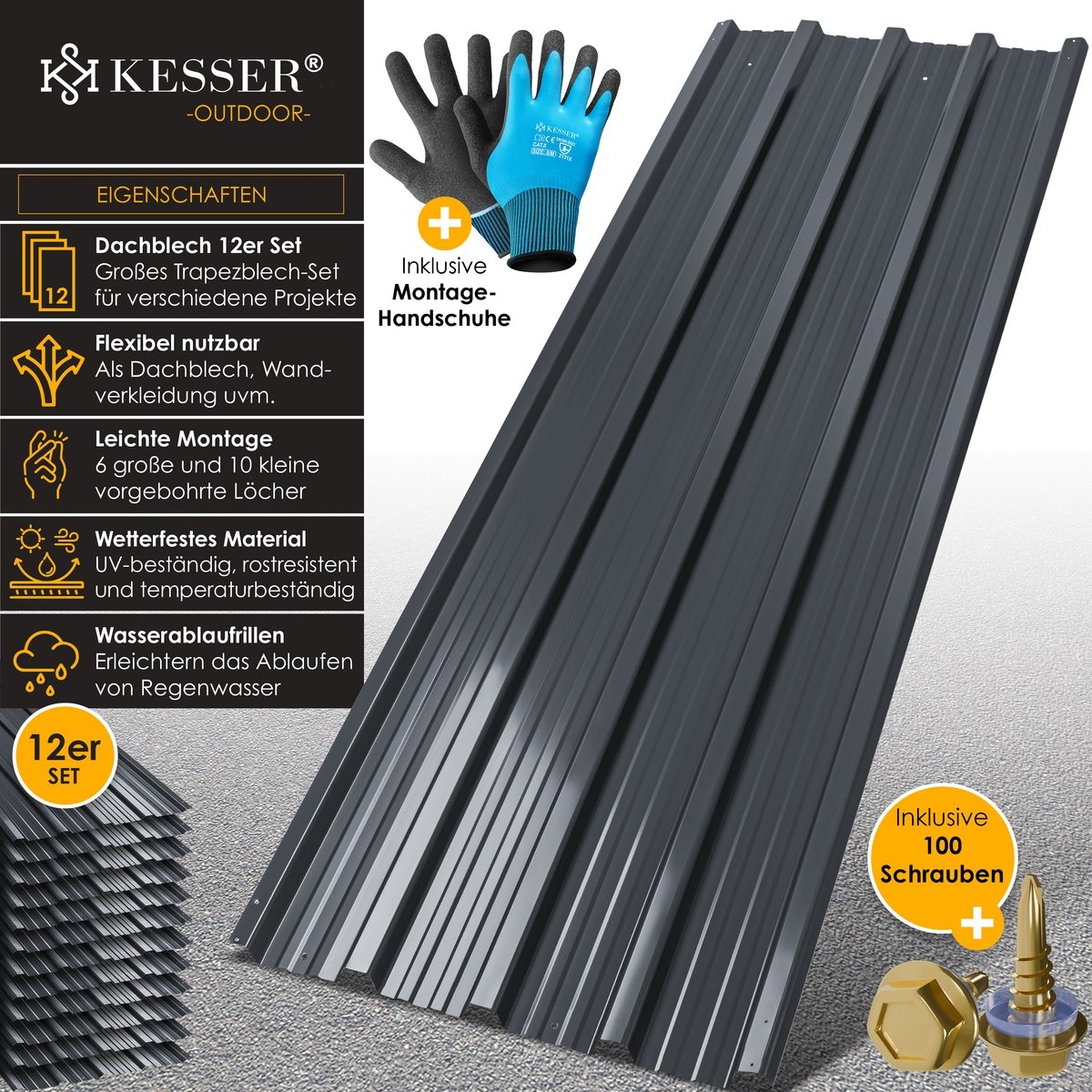 Dakplaten / dakpanelen metaal 12 Stuks - 129x45cm per stuk - totaal - 7m² - weerbestendig - golfplaat model - antraciet - Afbeelding 5