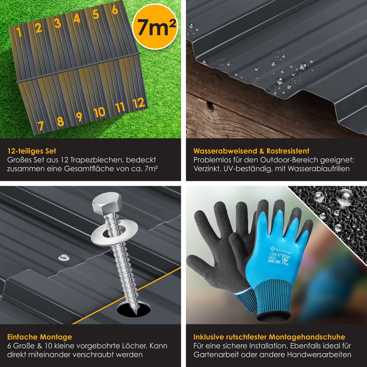 Dakplaten / dakpanelen metaal 12 Stuks - 129x45cm per stuk - totaal - 7m² - weerbestendig - golfplaat model - antraciet - Afbeelding 6