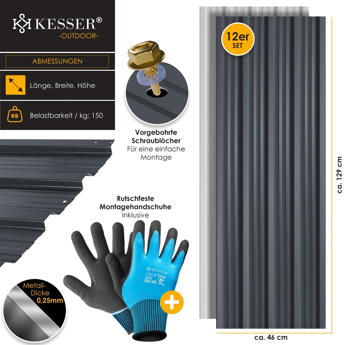 Dakplaten / dakpanelen metaal 12 Stuks - 129x45cm per stuk - totaal - 7m² - weerbestendig - golfplaat model - antraciet - Afbeelding 9