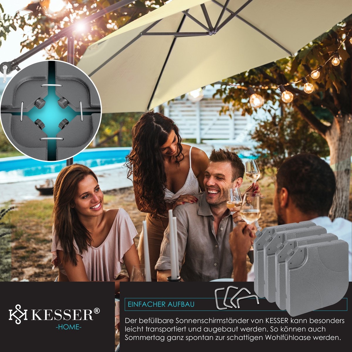 Parasoltegel - parasolvoet vulbaar tot 60 liter / 80 kg met water of zand - 4 tegels - grijs - Afbeelding 5