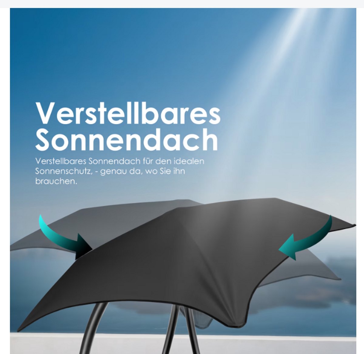 Zwevende ligstoel met parasol - hang ligbed / hangmat - lengte 194 - max 120 kg - donkergrijs / antraciet - met kussen - Afbeelding 7