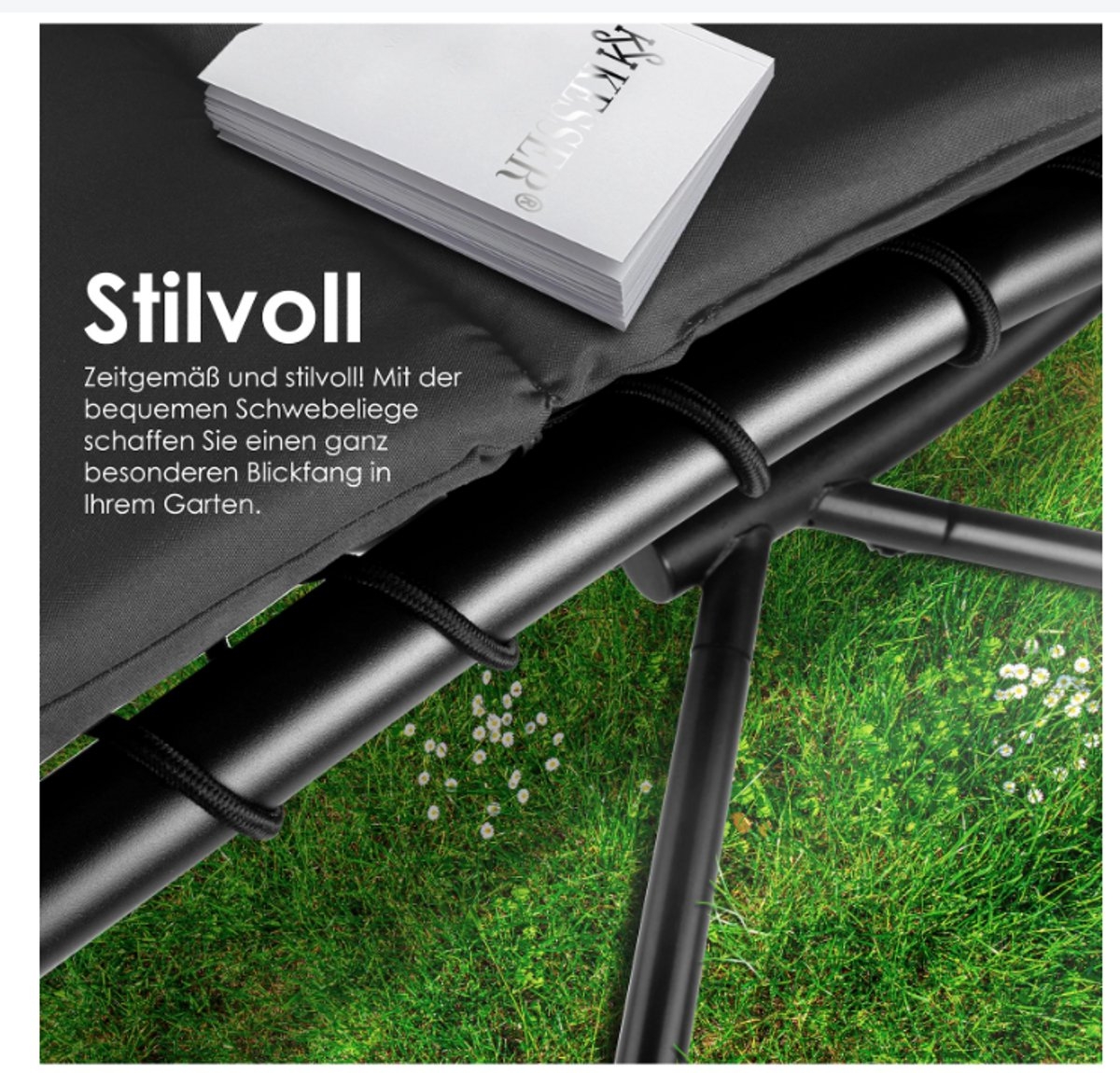 Zwevende ligstoel met parasol - hang ligbed / hangmat - lengte 194 - max 120 kg - donkergrijs / antraciet - met kussen - Afbeelding 9
