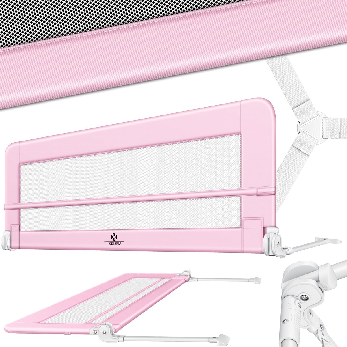 Bedhekje / kinderbedhek - voor boxspring - valbeveiligingsbed voor bed - 150 cm - roze - Afbeelding 3