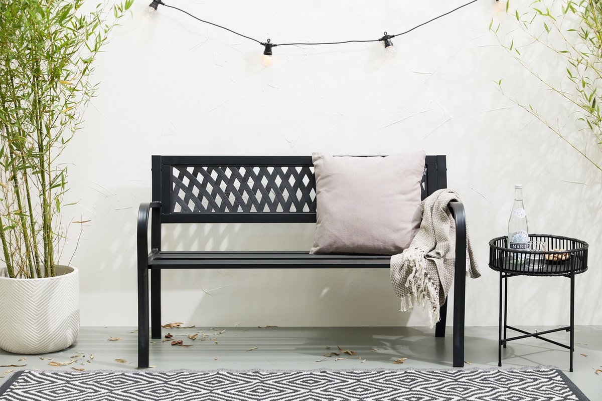 Stalen tuinbank - lengte 125 cm - buitenbank voor 2 personen - maximaal 220kg - zwart