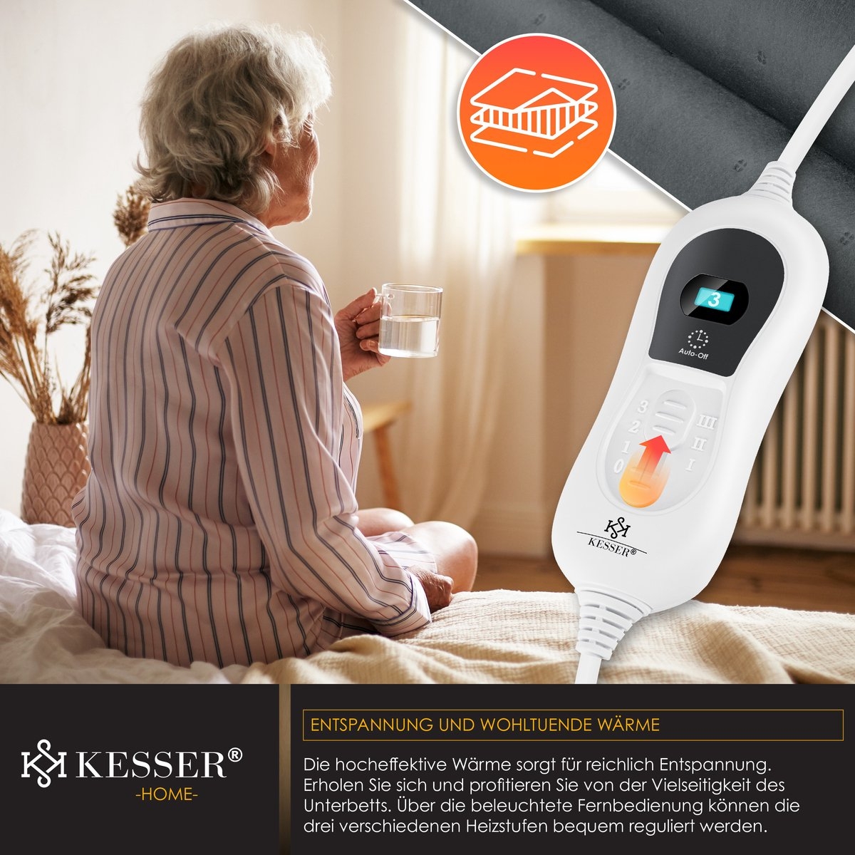 Elektrische onderdeken 160x140 cm - warmtedeken - 3 temperatuurstanden - matrasverwarming - zacht fleece - wit - Afbeelding 5