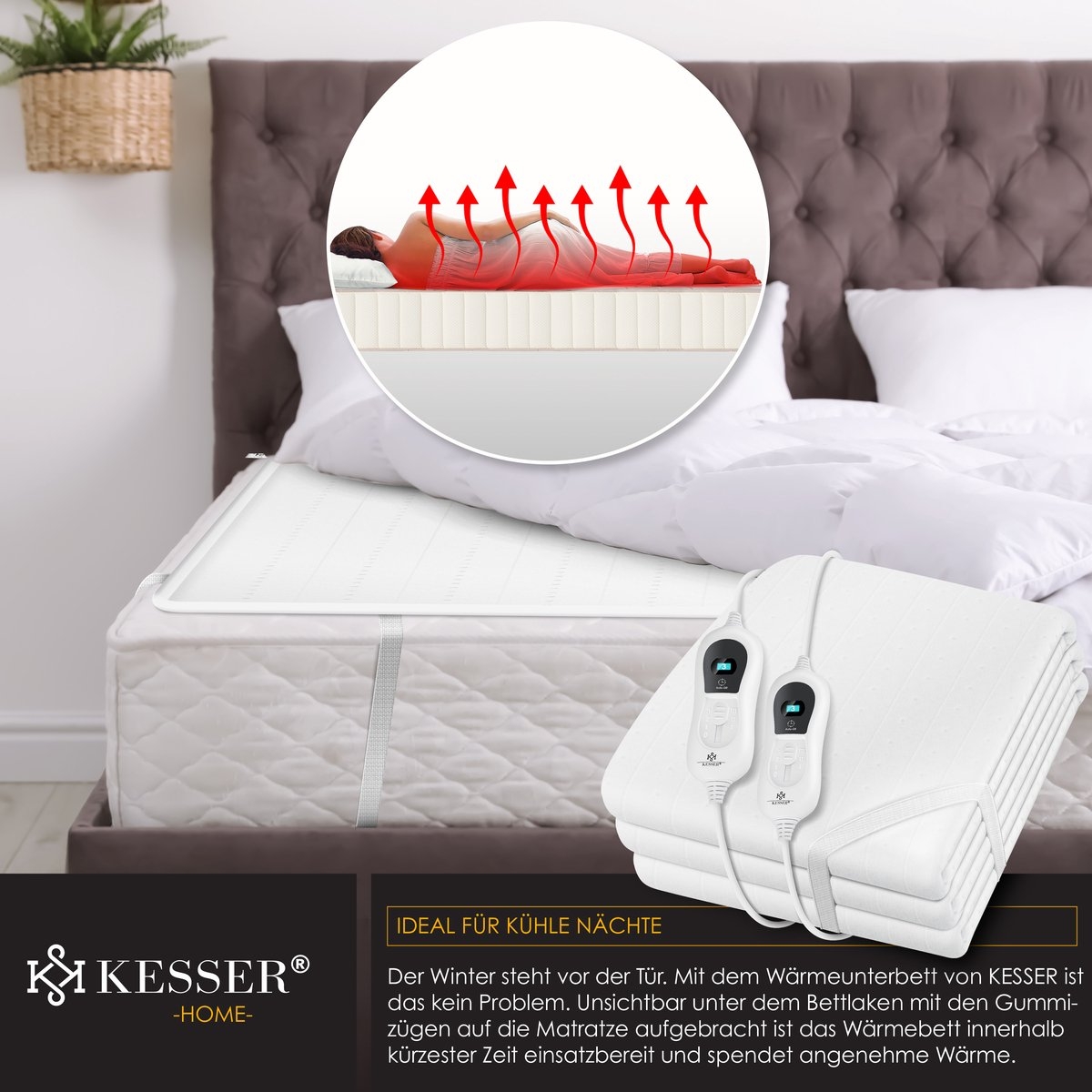 Elektrische onderdeken 160x140 cm - warmtedeken - 3 temperatuurstanden - matrasverwarming - zacht fleece - wit - Afbeelding 6