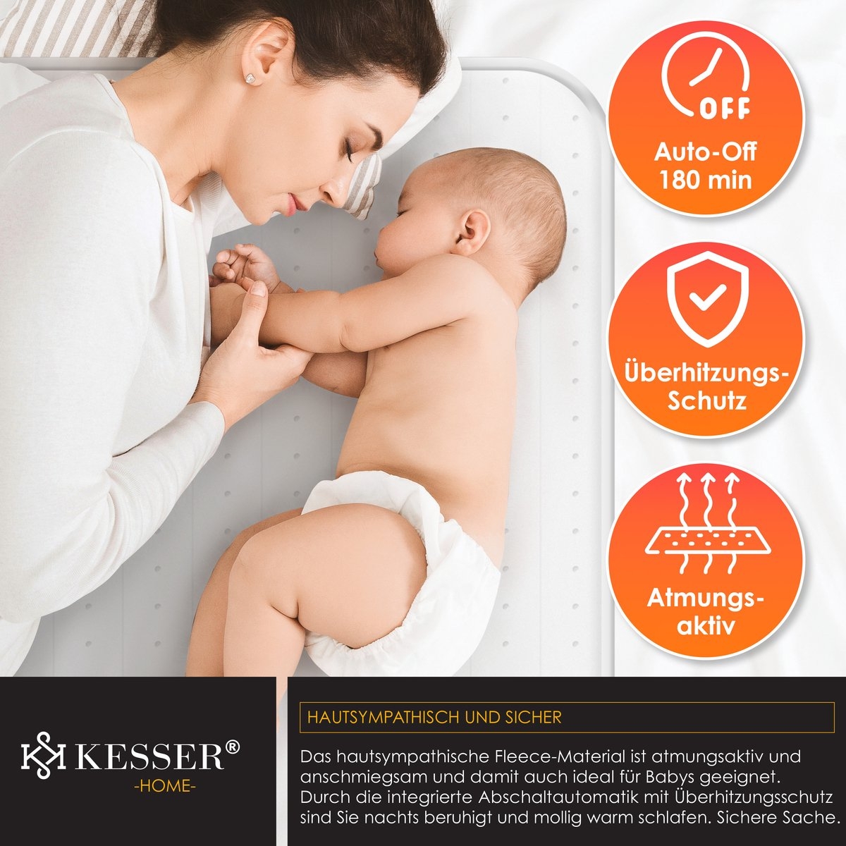 Elektrische onderdeken 160x140 cm - warmtedeken - 3 temperatuurstanden - matrasverwarming - zacht fleece - wit - Afbeelding 7