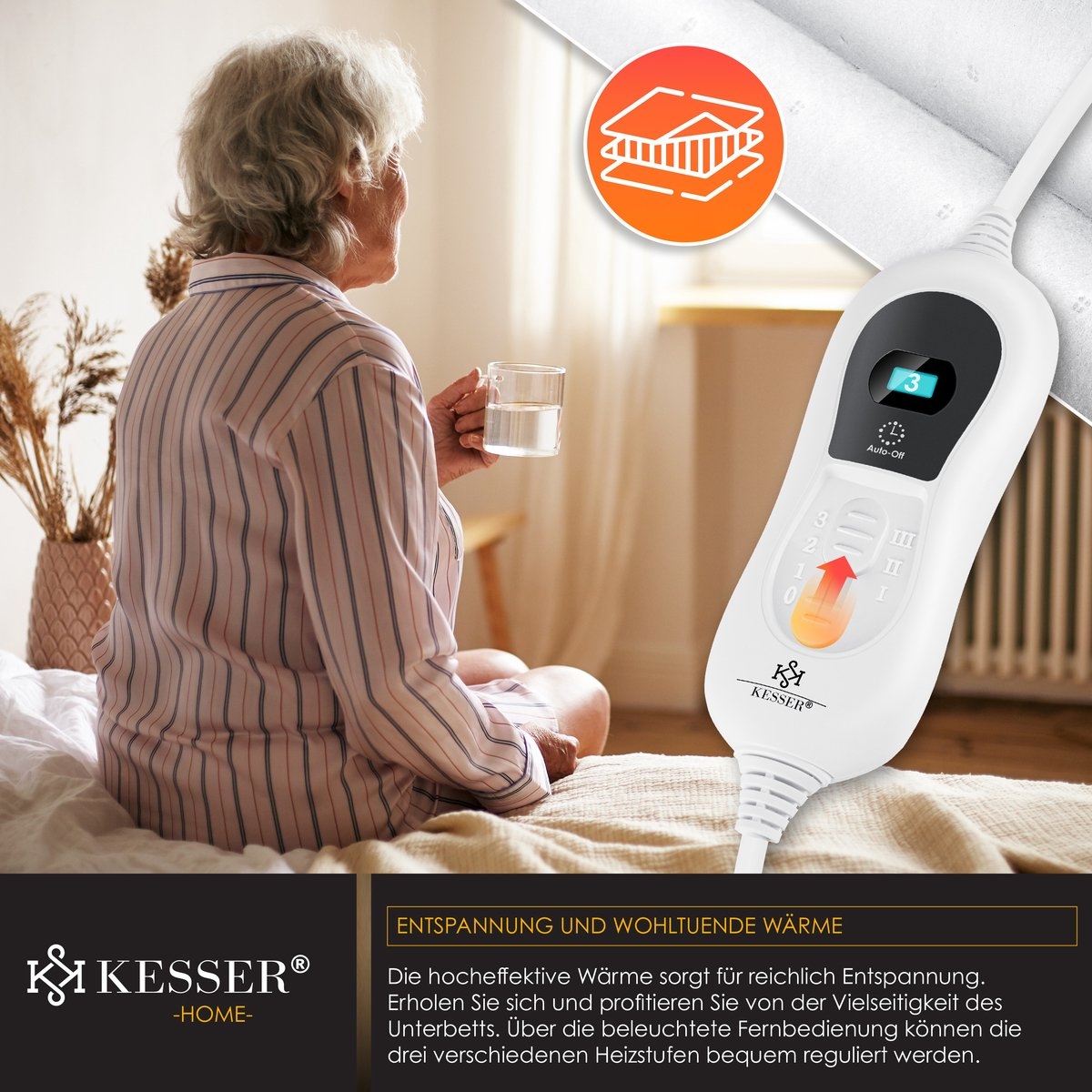 Elektrische onderdeken 160x140 cm - warmtedeken - 3 temperatuurstanden - matrasverwarming - zacht fleece - wit - Afbeelding 8