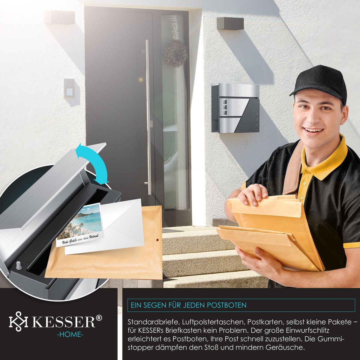 Brievenbus met krantenvak met wandmontage - RVS - 2x Sleutels afsluitbaar - zilver / antraciet - Afbeelding 3