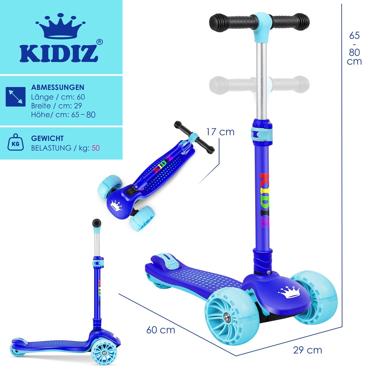 Kinderstep - 3 wielen Step - X-Pro2 - LED oplichtende wielen - opvouwbaar - voor 3-12 jaar - blauw - Afbeelding 3