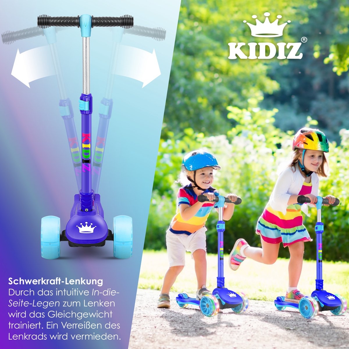 Kinderstep - 3 wielen Step - X-Pro2 - LED oplichtende wielen - opvouwbaar - voor 3-12 jaar - blauw - Afbeelding 4