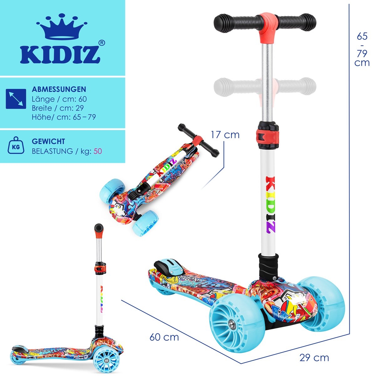 Kinderstep - 3 wielen Step - X-Pro2 - LED oplichtende wielen - opvouwbaar - voor 3-12 jaar - multikleur - Afbeelding 5