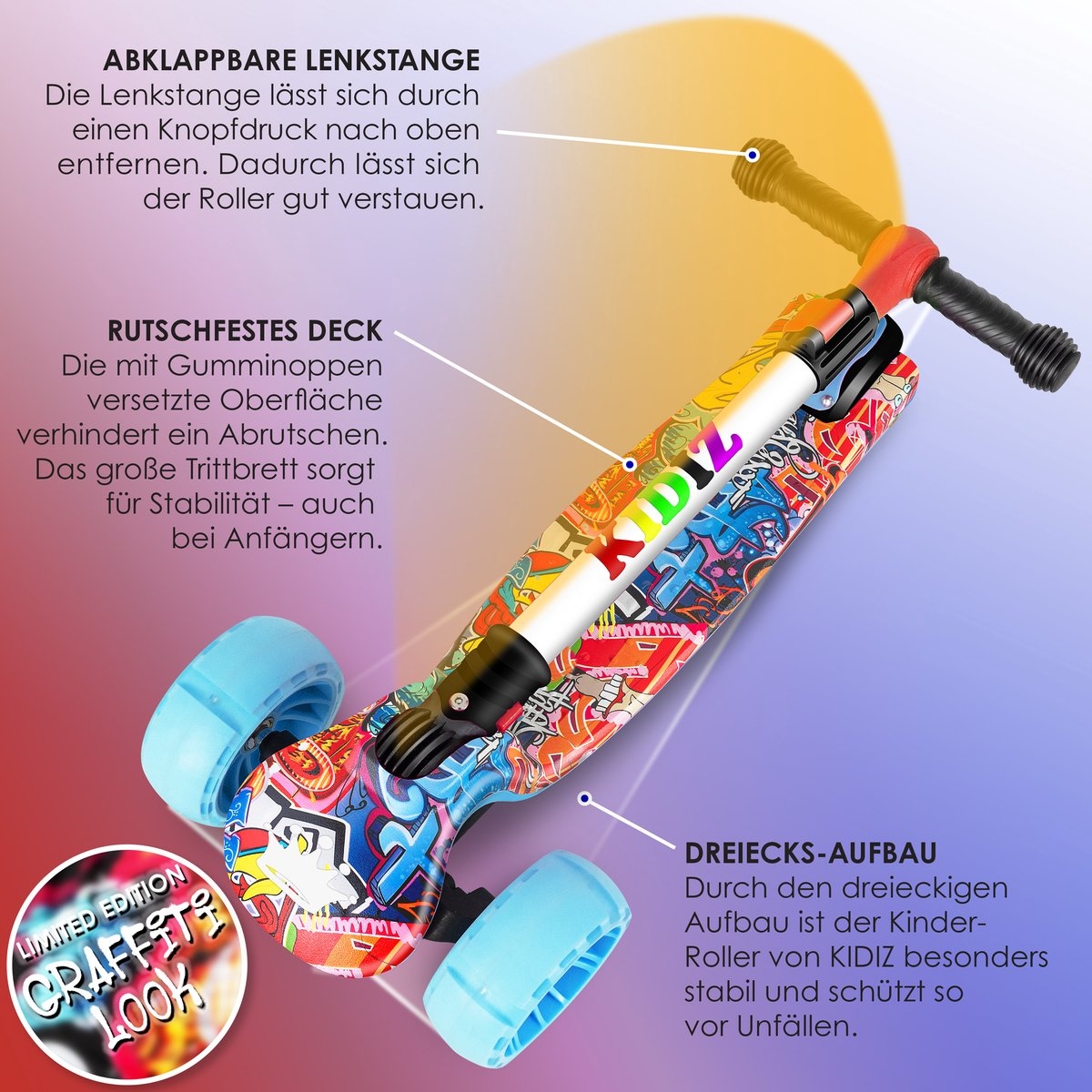 Kinderstep - 3 wielen Step - X-Pro2 - LED oplichtende wielen - opvouwbaar - voor 3-12 jaar - multikleur - Afbeelding 6