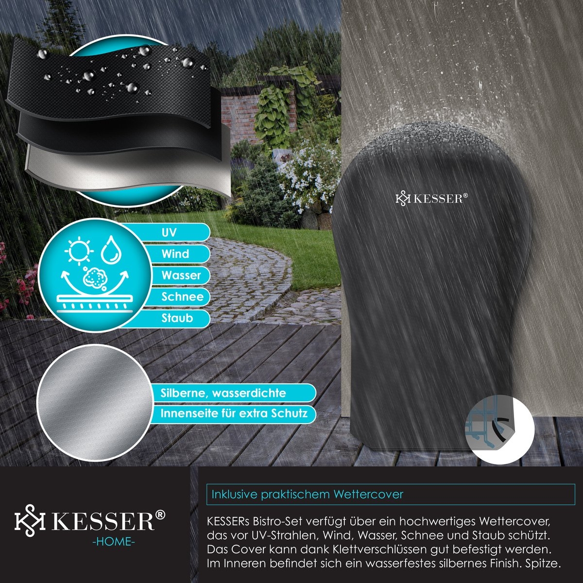 Bistroset 3-delige set - tafel met 2 inklapbaar stoelen - tuinset / terras set / balkonset - metaal - cappuccino - Afbeelding 9