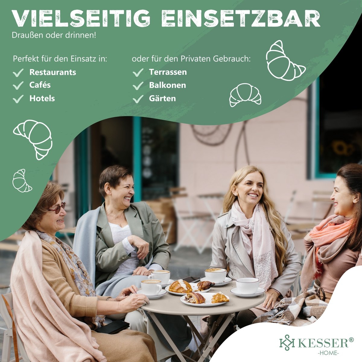 Bistroset 3-delige set - tafel met 2 inklapbaar stoelen - tuinset / terras set / balkonset - metaal - cappuccino - Afbeelding 12