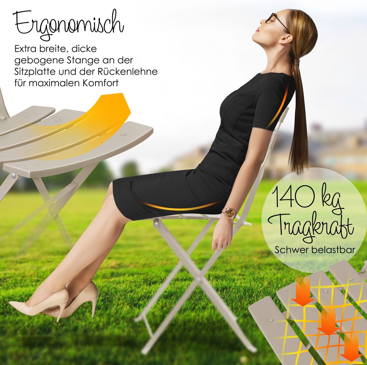 Bistroset 3-delige set - tafel met 2 inklapbaar stoelen - tuinset / terras set / balkonset - metaal - cappuccino - Afbeelding 17