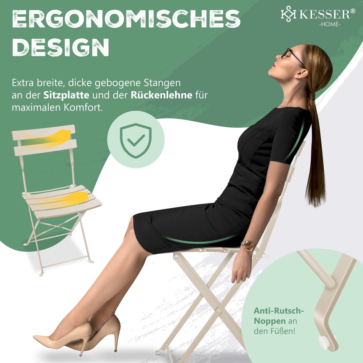 Bistroset 3-delige set - tafel met 2 inklapbaar stoelen - tuinset / terras set / balkonset - metaal - cappuccino - Afbeelding 21