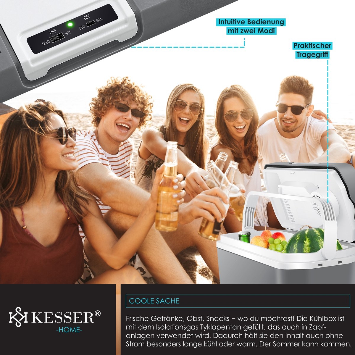 Elektrische Koelbox - 24 liter -koelen en verwarmen - 12V en 230V - auto en camping - grijs - Afbeelding 2