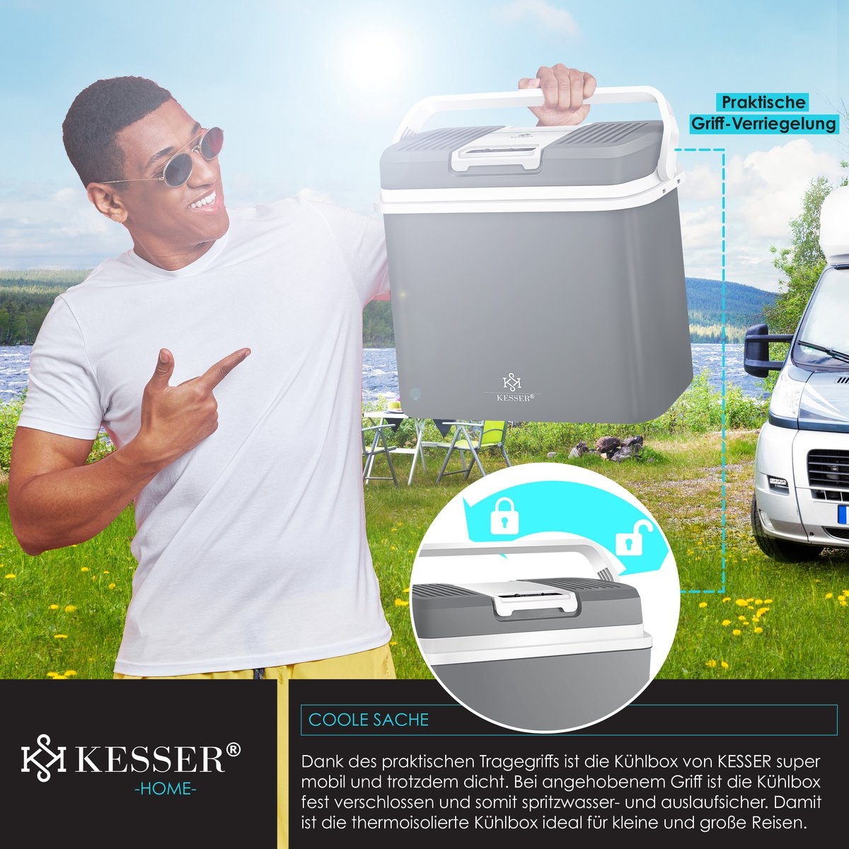 Elektrische Koelbox - 24 liter -koelen en verwarmen - 12V en 230V - auto en camping - grijs - Afbeelding 3