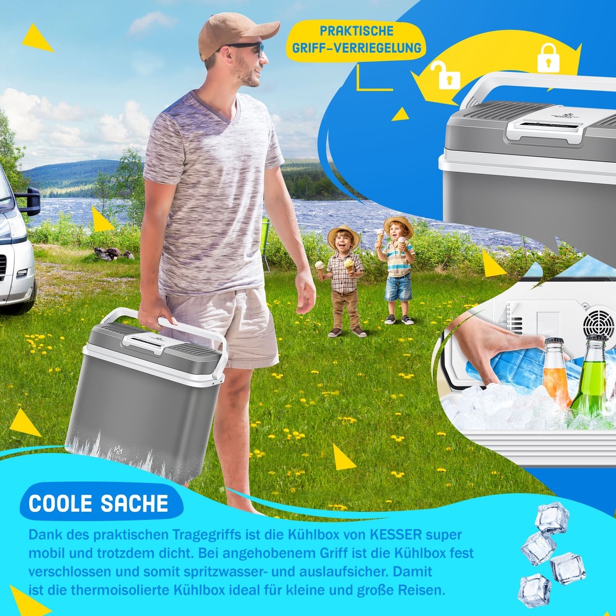 Elektrische Koelbox - 24 liter -koelen en verwarmen - 12V en 230V - auto en camping - grijs - Afbeelding 4