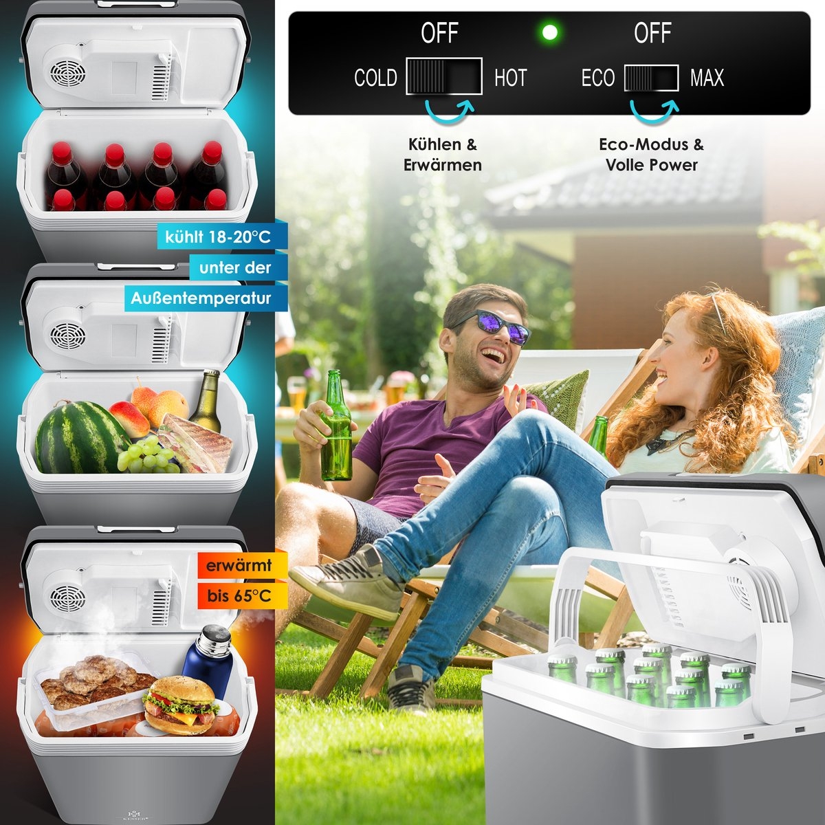 Elektrische Koelbox - 24 liter -koelen en verwarmen - 12V en 230V - auto en camping - grijs - Afbeelding 9