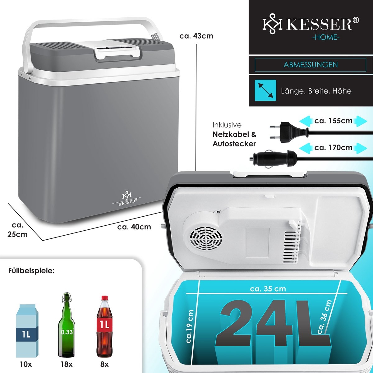 Elektrische Koelbox - 24 liter -koelen en verwarmen - 12V en 230V - auto en camping - grijs - Afbeelding 13