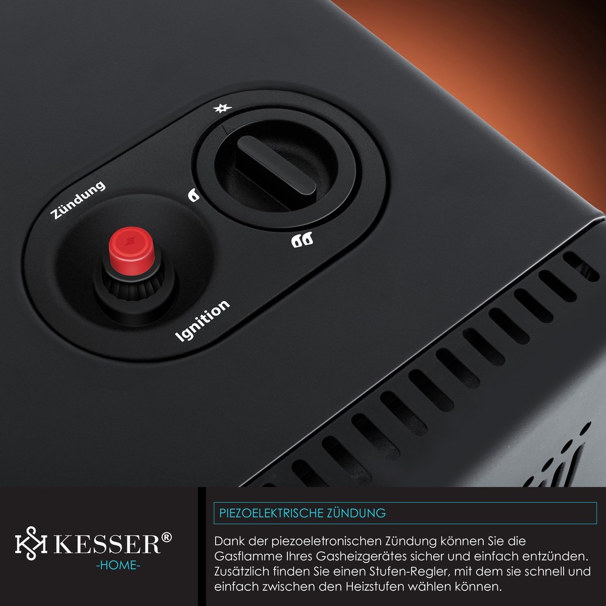 Sfeervolle gaskachel 3400 Watt - inclusief gasdrukregelaar en gasslang - mobiele gashaard voor butaan en propaan tot 11 kg - zwart - Afbeelding 2