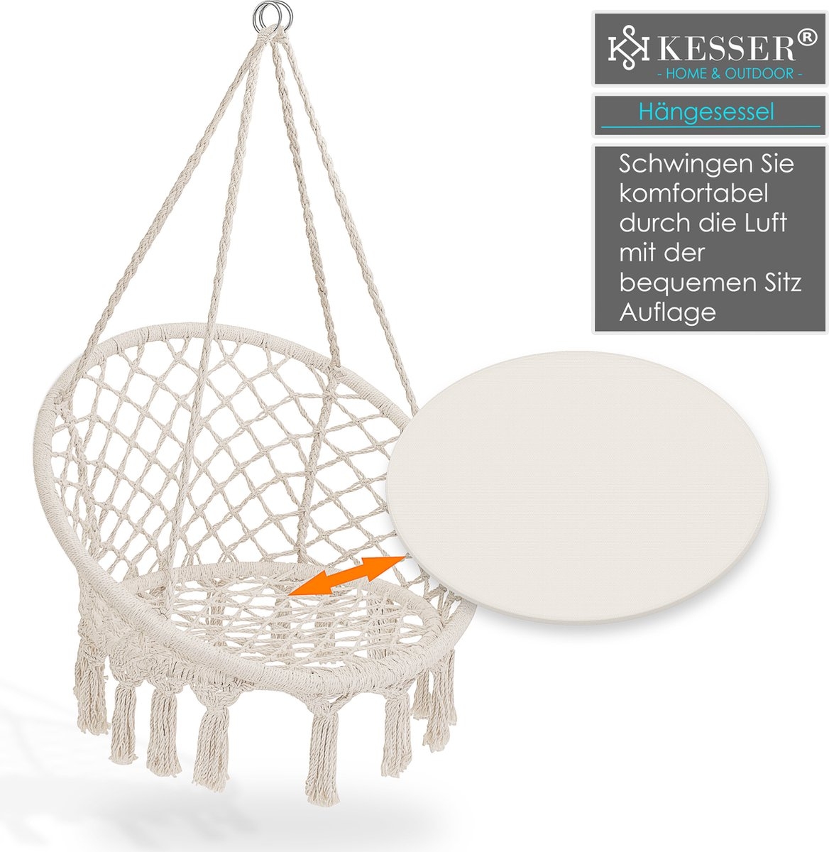 KESSER® Hangstoel voor Binnen en Buiten tot 150 kg met Kussen - Afbeelding 2