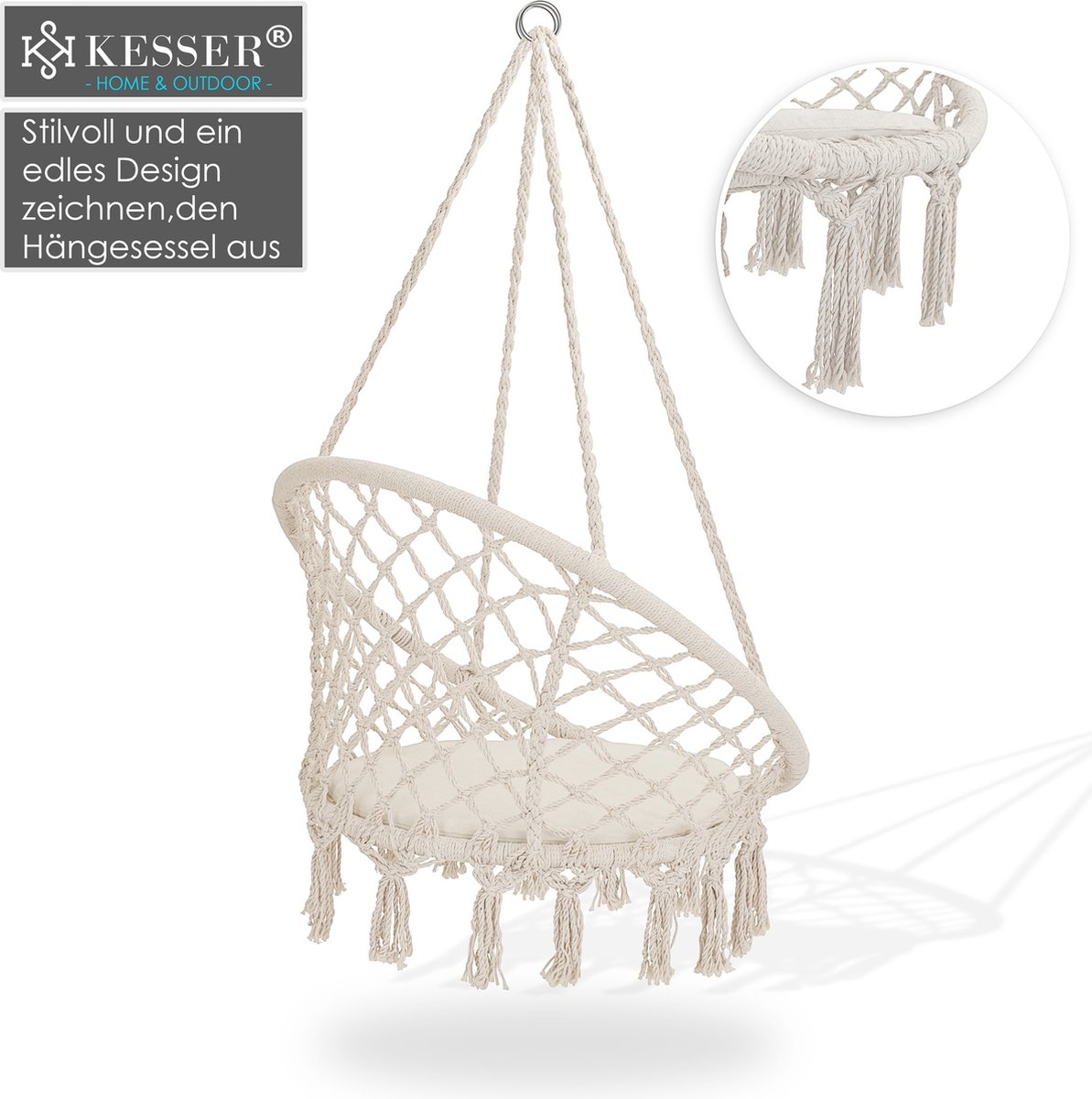 KESSER® Hangstoel voor Binnen en Buiten tot 150 kg met Kussen - Afbeelding 4