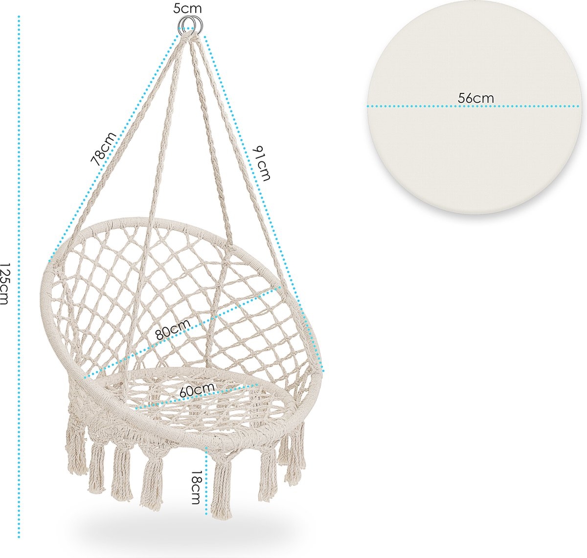 KESSER® Hangstoel voor Binnen en Buiten tot 150 kg met Kussen - Afbeelding 5