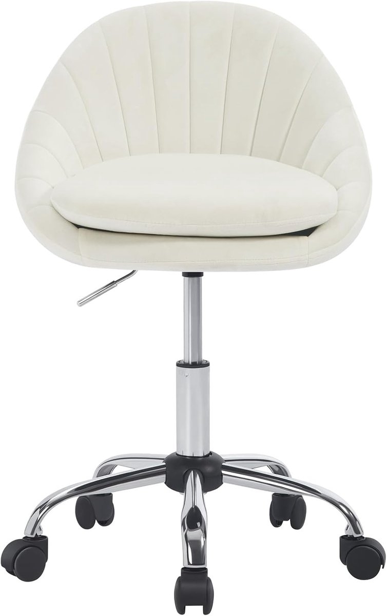 Bureaustoel voor thuis - ergonomische - hoogte verstelbaar - creme fluweel met metaal - Afbeelding 9