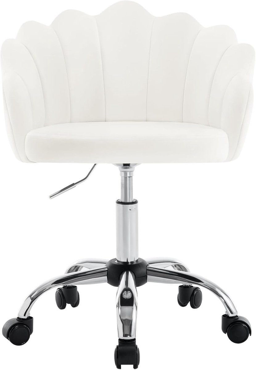 Woltu bureaustoel - make-up stoel - ergonomisch en in hoogte verstelbaar - fluwelen stoel met bloemblad-rugleuning - creme wit - Afbeelding 8