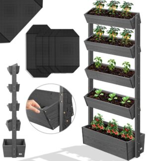 Verticale tuin met 5x plantenbak / bloempot - 180 cm hoog - kweekbak voor terras en balkon - antraciet