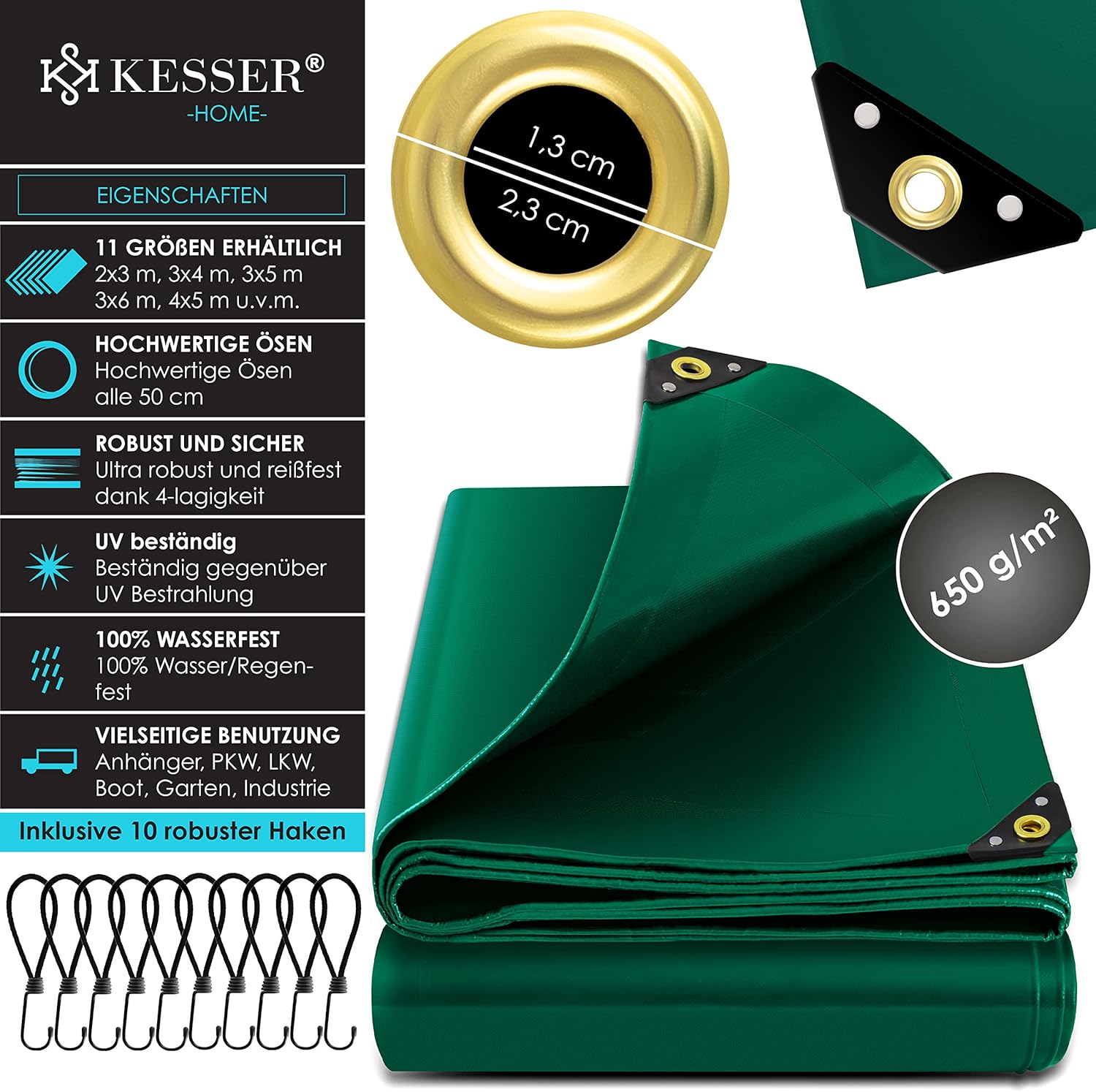 Premium afdekzeil - 300 x 500 cm met oogjes - 650 g/m² - pvc - waterdicht en scheurvast - universeel - Afbeelding 2