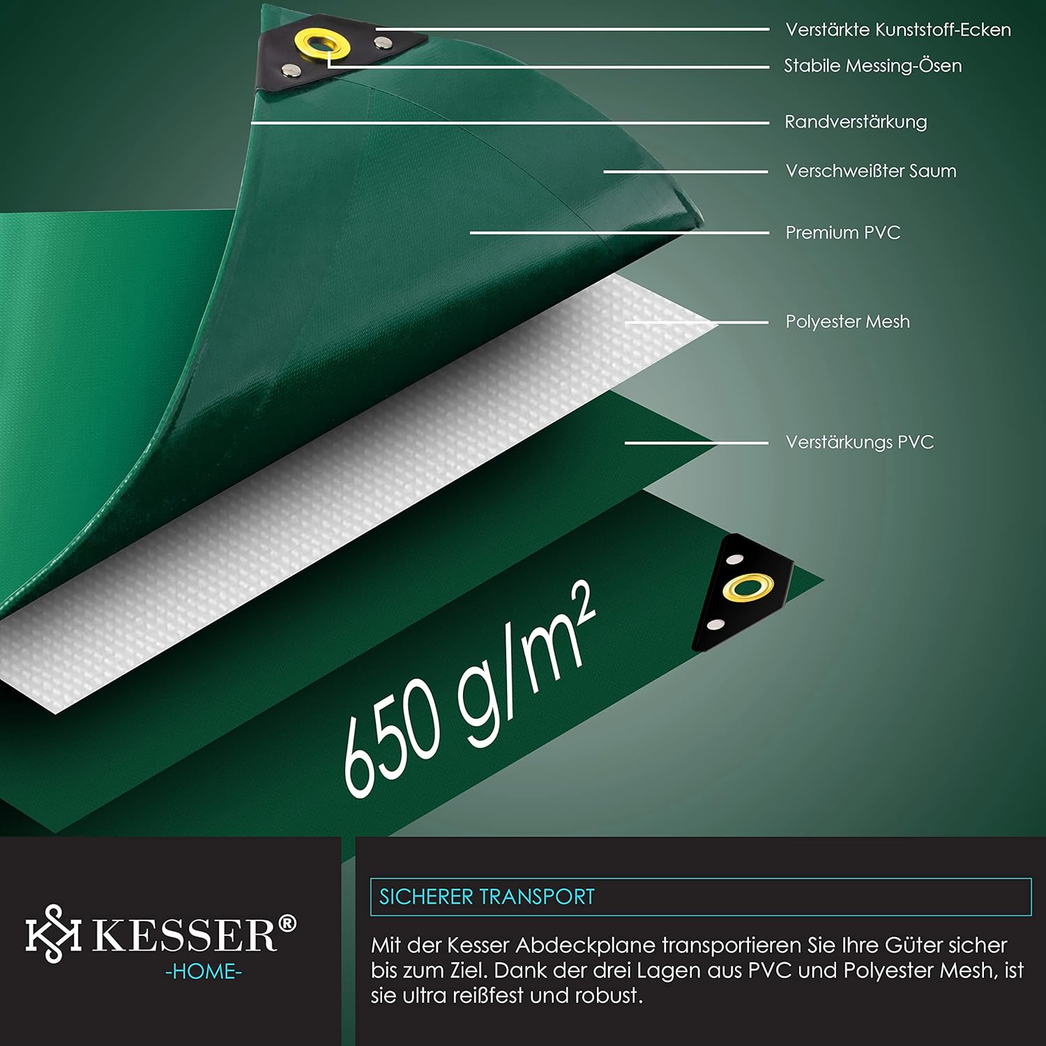 Premium afdekzeil - 300 x 500 cm met oogjes - 650 g/m² - pvc - waterdicht en scheurvast - universeel - Afbeelding 5