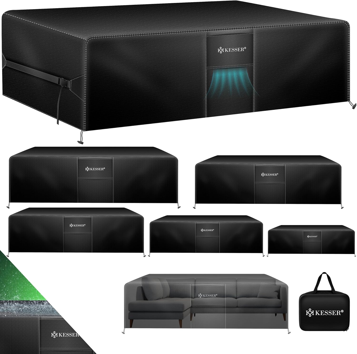 Tuinsethoes - beschermhoes - 170x94x71 cm - winddicht winterbestendig, waterdicht - rechthoekig - zwart