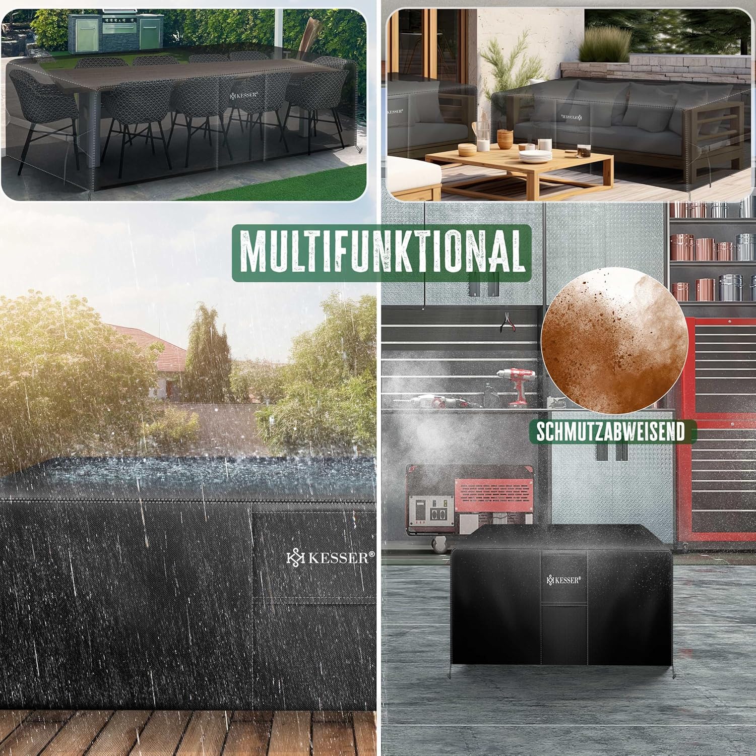 Tuinsethoes - beschermhoes - 170x94x71 cm - winddicht winterbestendig, waterdicht - rechthoekig - zwart - Afbeelding 2