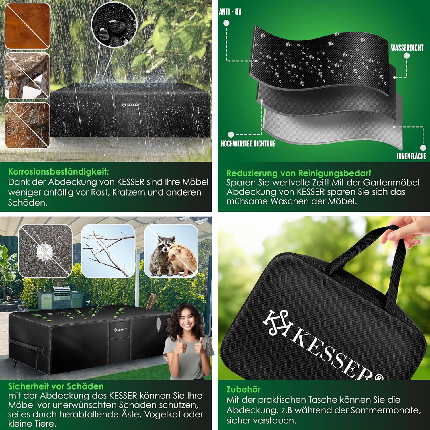 Tuinsethoes - beschermhoes - 170x94x71 cm - winddicht winterbestendig, waterdicht - rechthoekig - zwart - Afbeelding 4