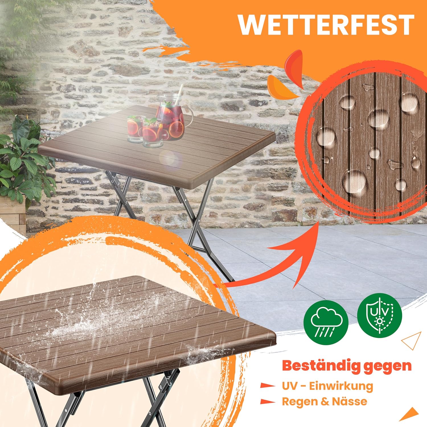 Balkontafel - bistrotafel - terrastafel - bruin - houtlook - 61x61 cm blad - metalen frame - Afbeelding 3