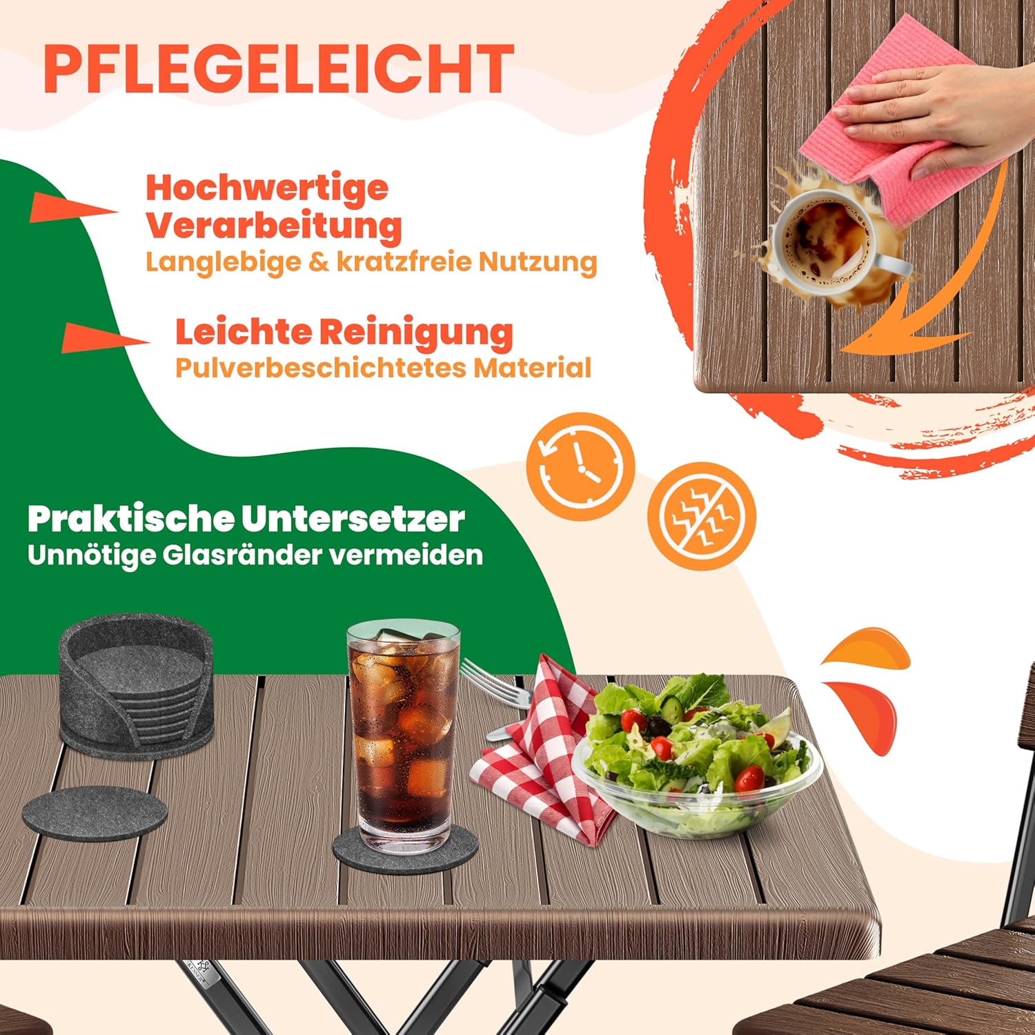 Balkontafel - bistrotafel - terrastafel - bruin - houtlook - 61x61 cm blad - metalen frame - Afbeelding 4