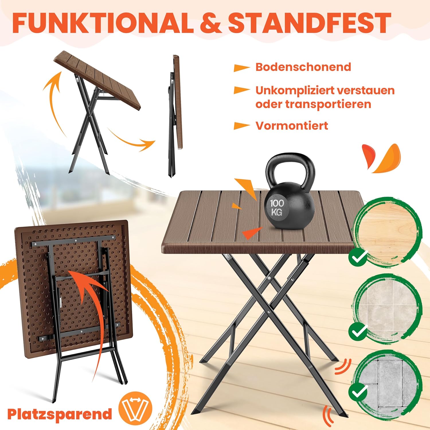 Balkontafel - bistrotafel - terrastafel - bruin - houtlook - 61x61 cm blad - metalen frame - Afbeelding 5