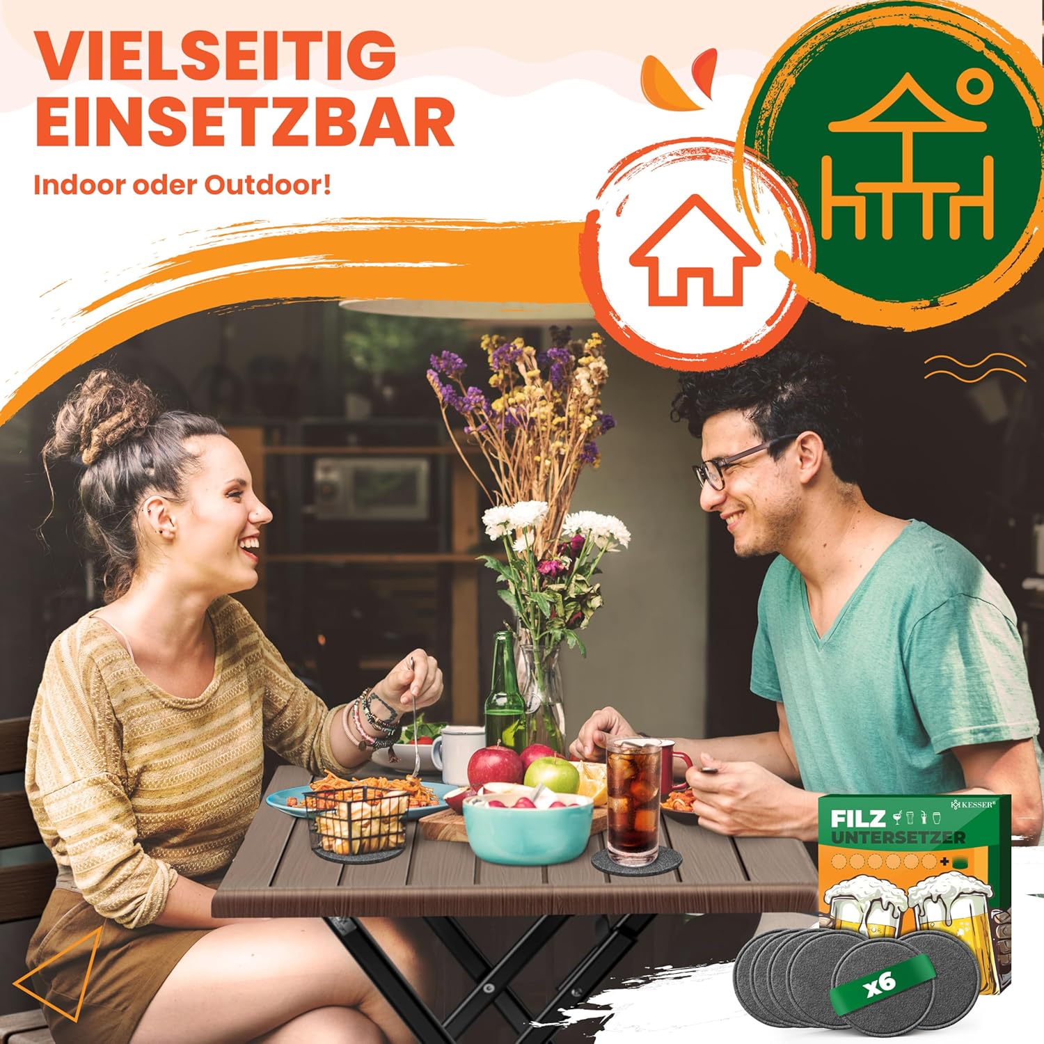 Balkontafel - bistrotafel - terrastafel - bruin - houtlook - 61x61 cm blad - metalen frame - Afbeelding 6