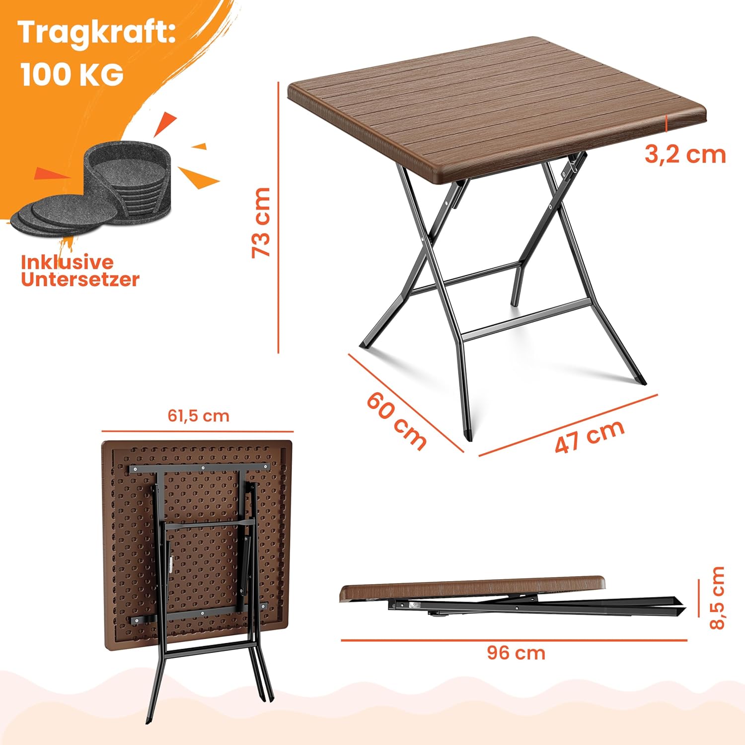 Balkontafel - bistrotafel - terrastafel - bruin - houtlook - 61x61 cm blad - metalen frame - Afbeelding 7