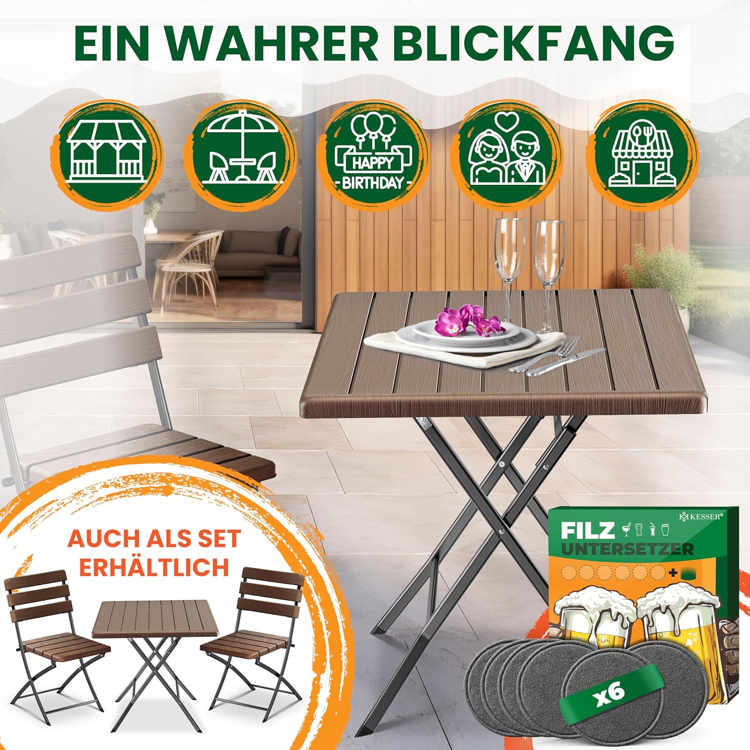 Balkontafel - bistrotafel - terrastafel - bruin - houtlook - 61x61 cm blad - metalen frame - Afbeelding 8