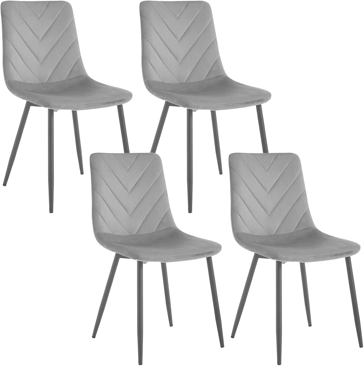 4x eetkamerstoelen - grijs - Set van 4 - stof met metaal - met driehoek motief