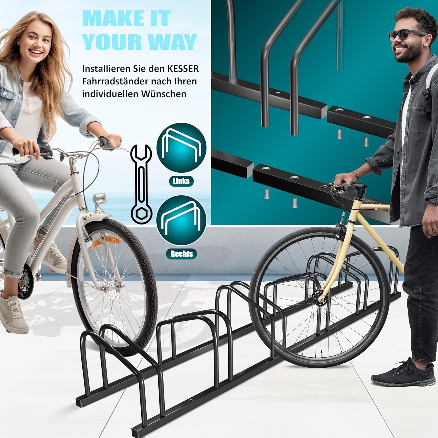 Fietsrek / fietstandaard voor 4 fietsen - 37 cm wielafstand voor bandbreedtes van 30-65 mm -zwart - Afbeelding 3