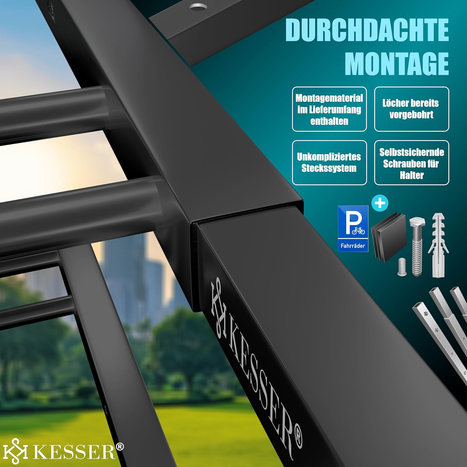 Fietsrek / fietstandaard voor 4 fietsen - 37 cm wielafstand voor bandbreedtes van 30-65 mm -zwart - Afbeelding 5