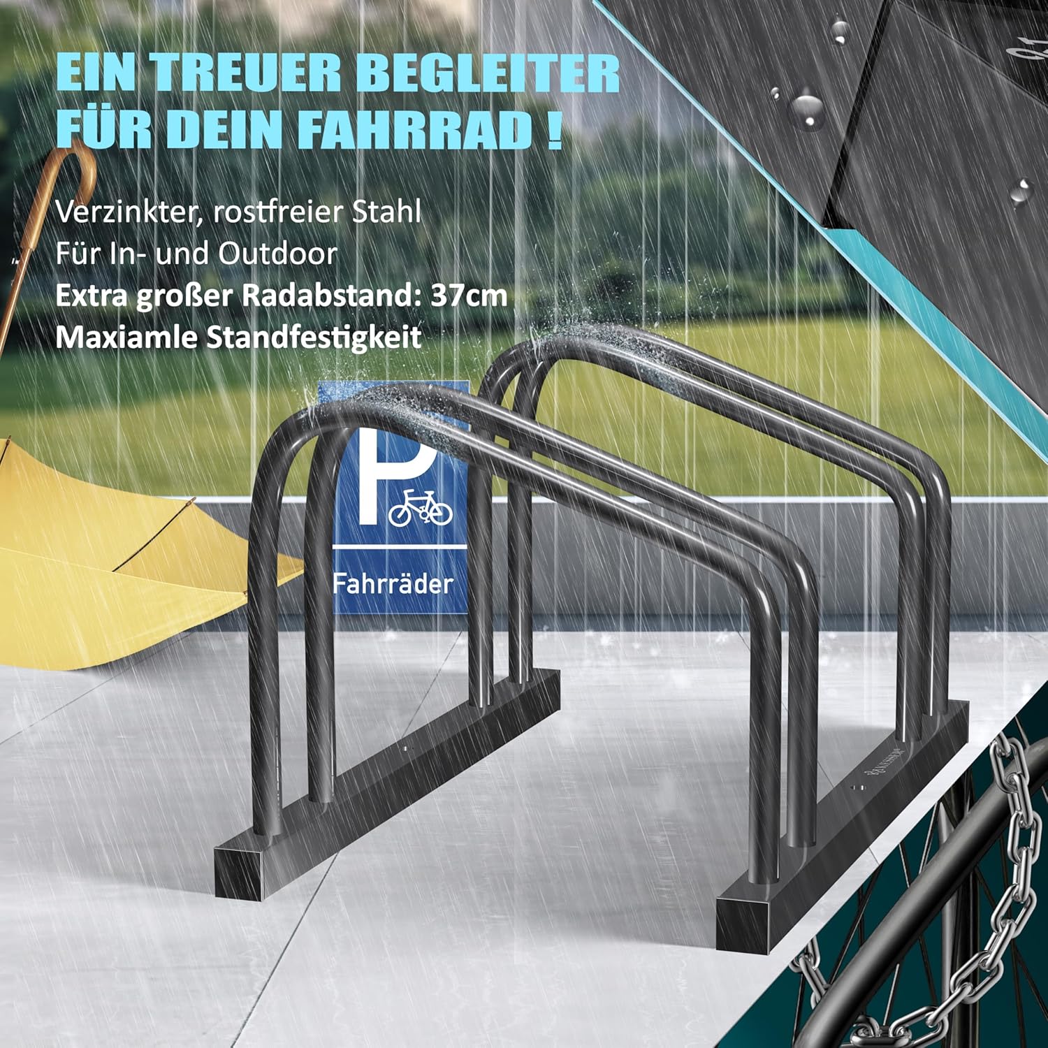 Fietsrek / fietstandaard voor 4 fietsen - 37 cm wielafstand voor bandbreedtes van 30-65 mm -zwart - Afbeelding 6