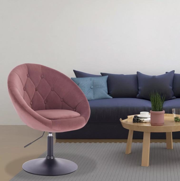 Woltu - loungestoel - fauteuil - cocktailstoel - met armleuningen - fluweel - roze - Afbeelding 2