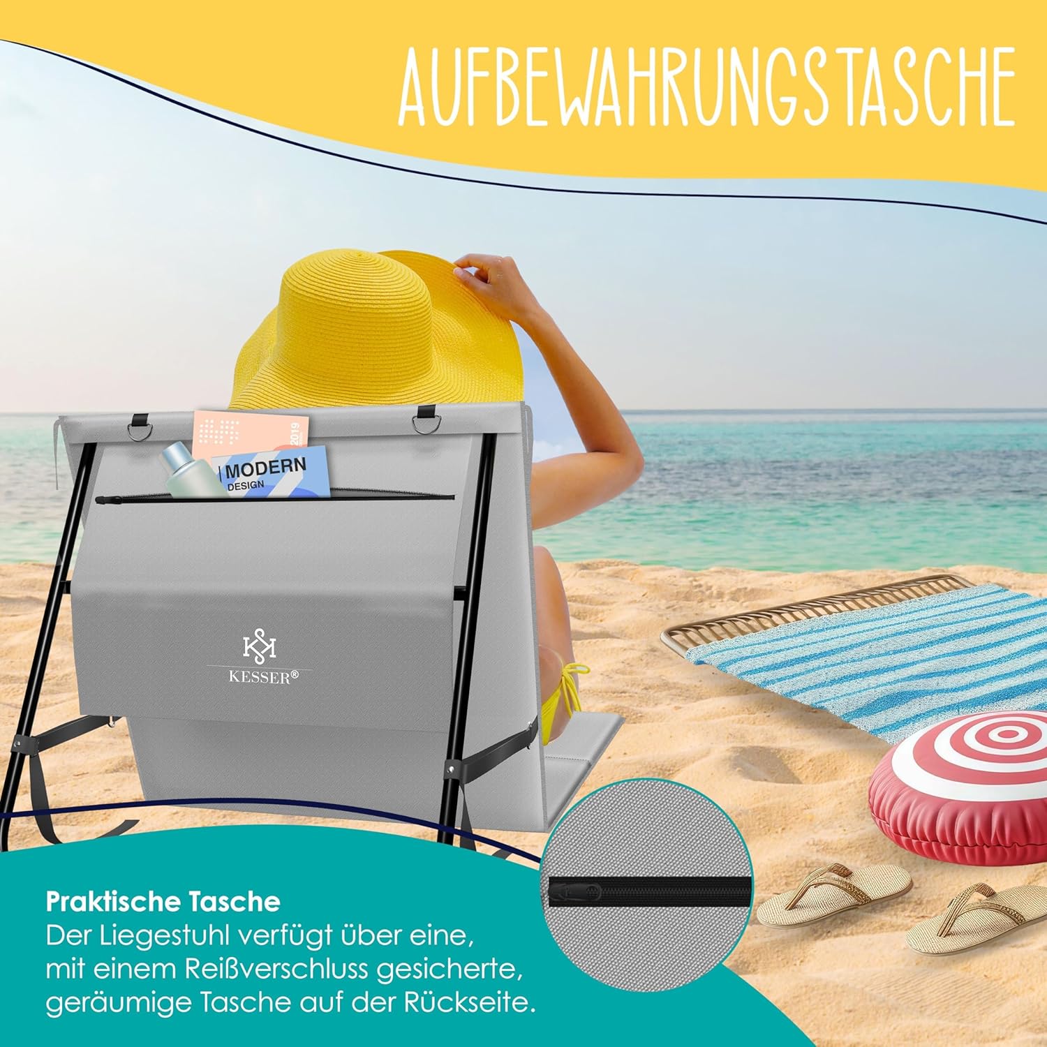 Set van 2 opvouwbare strandmatten / opvouwbare reisligstoel - verstelbare rugleuning - draagriem, met tas - - Afbeelding 5